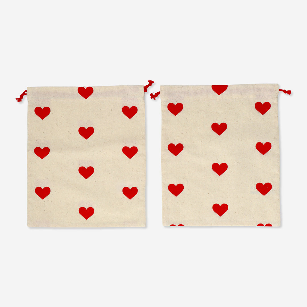 GIFT BAG COTTON DRAWSTRING HEARTS PRINT 20 X 24 CM 2PCS