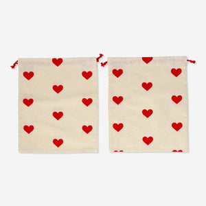 GIFT BAG COTTON DRAWSTRING HEARTS PRINT 20 X 24 CM 2PCS