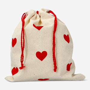 GIFT BAG COTTON DRAWSTRING HEARTS PRINT 20 X 24 CM 2PCS