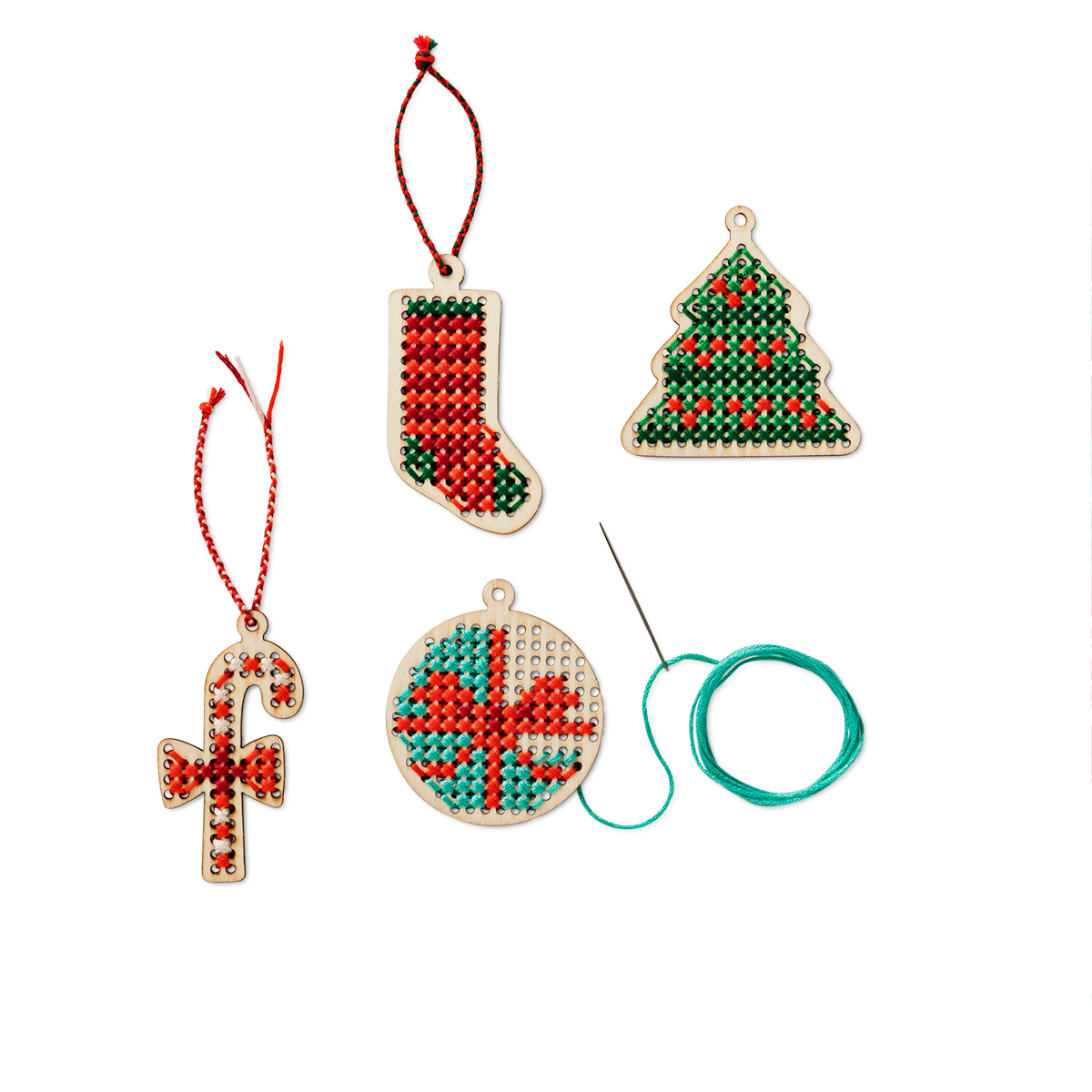 DIY CHRISTMAS ORNAMENTS CROSS STITCHING WOOD FUN