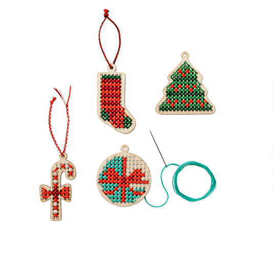 DIY CHRISTMAS ORNAMENTS CROSS STITCHING WOOD FUN