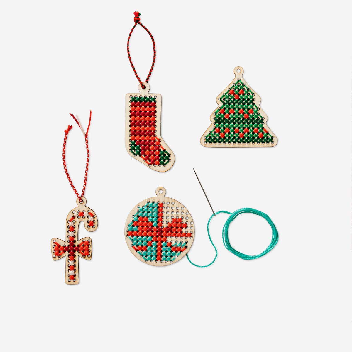 DIY CHRISTMAS ORNAMENTS CROSS STITCHING WOOD FUN