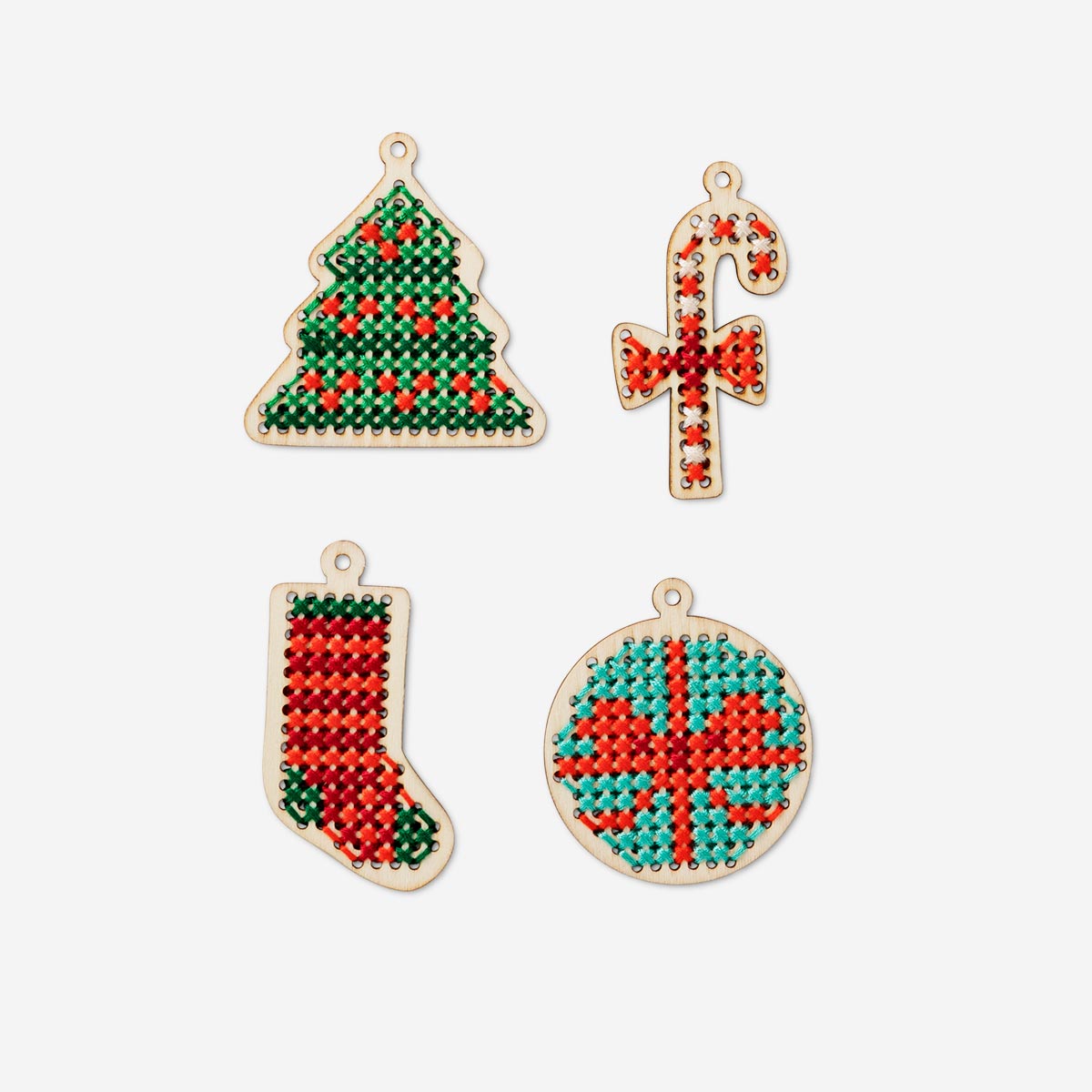 DIY CHRISTMAS ORNAMENTS CROSS STITCHING WOOD FUN