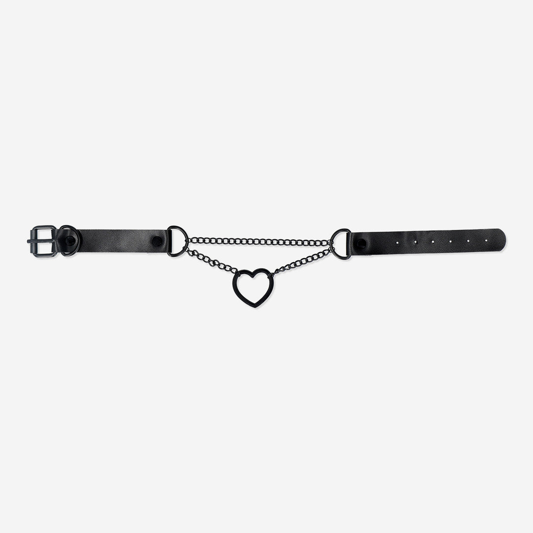 CHOCKER BLACK PU+CHAIN W HEART