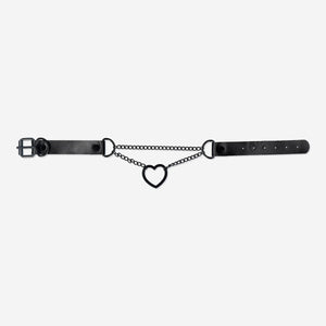 CHOCKER BLACK PU+CHAIN W HEART