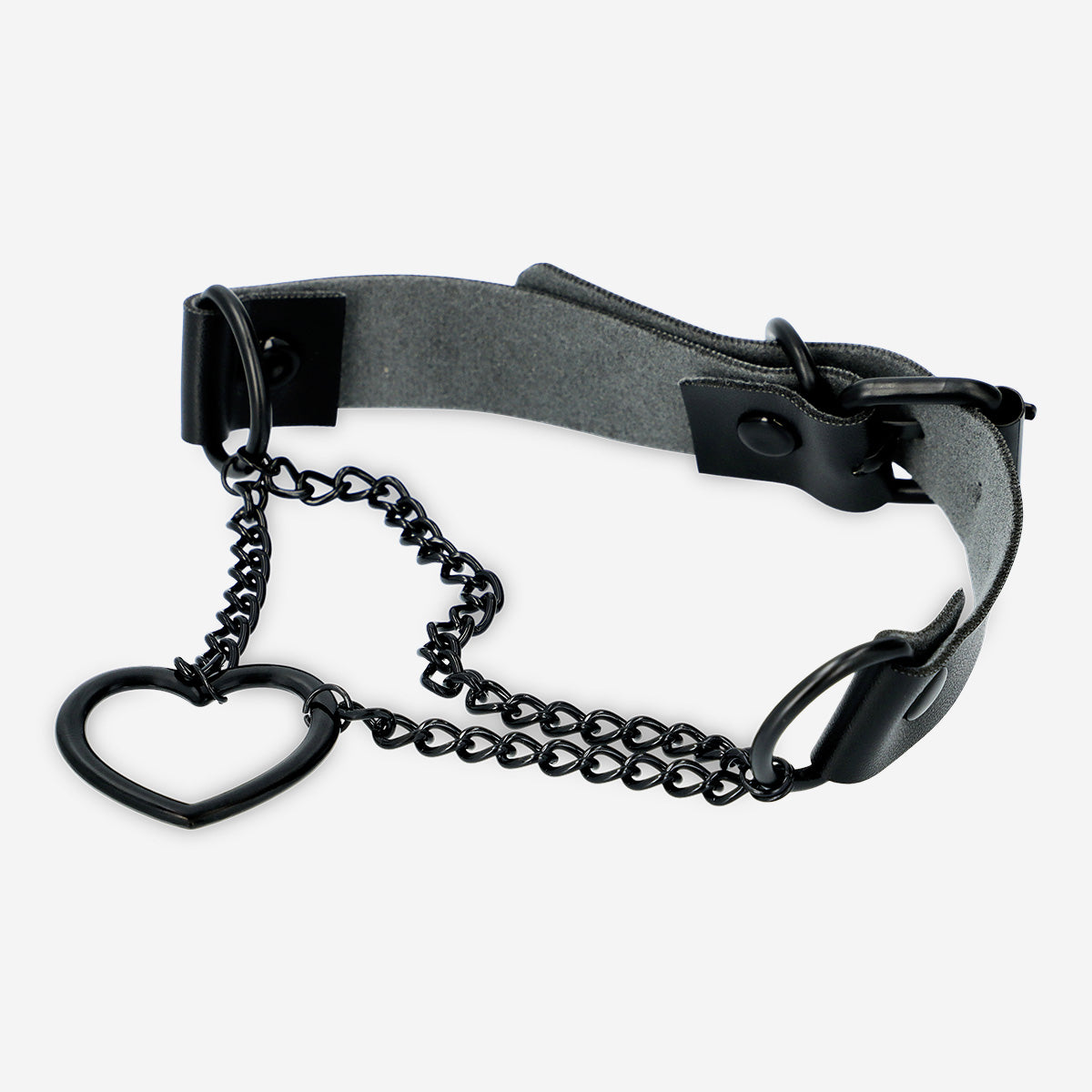 CHOCKER BLACK PU+CHAIN W HEART