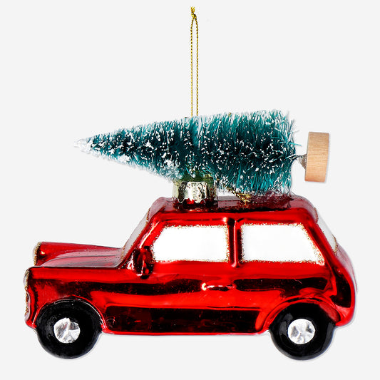  BAUBLE GLASS WITH CAR W. CHRISTMAS TREE