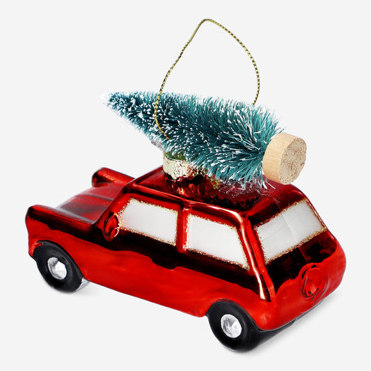  BAUBLE GLASS WITH CAR W. CHRISTMAS TREE