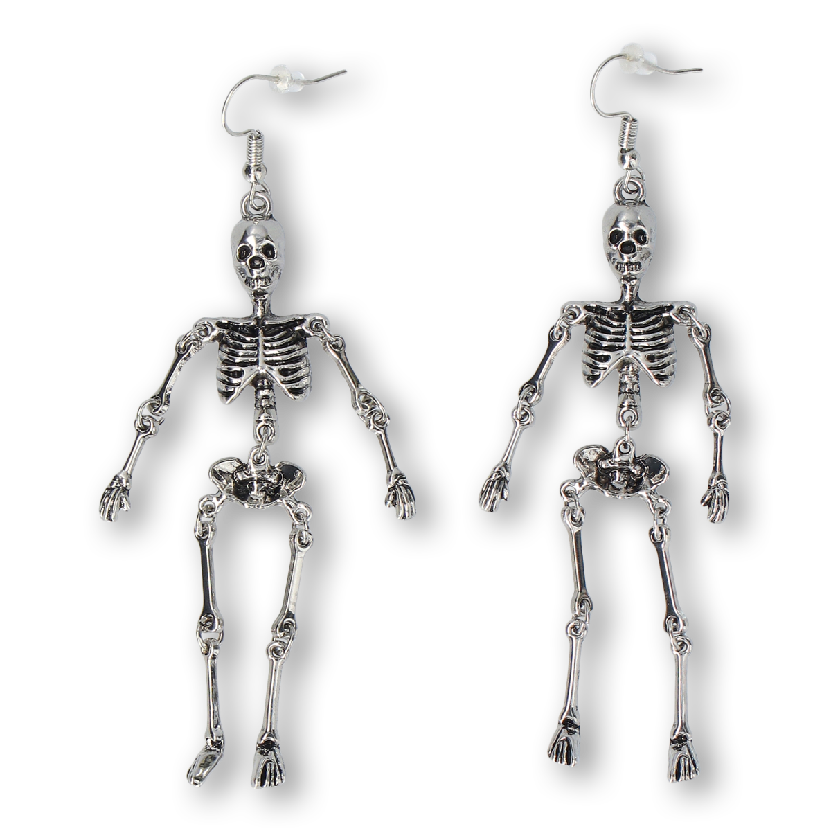 EARRINGS LARGE SKELETONS DANGLING SILVER