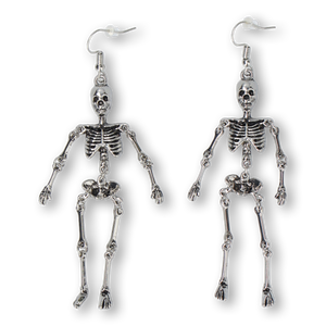 EARRINGS LARGE SKELETONS DANGLING SILVER