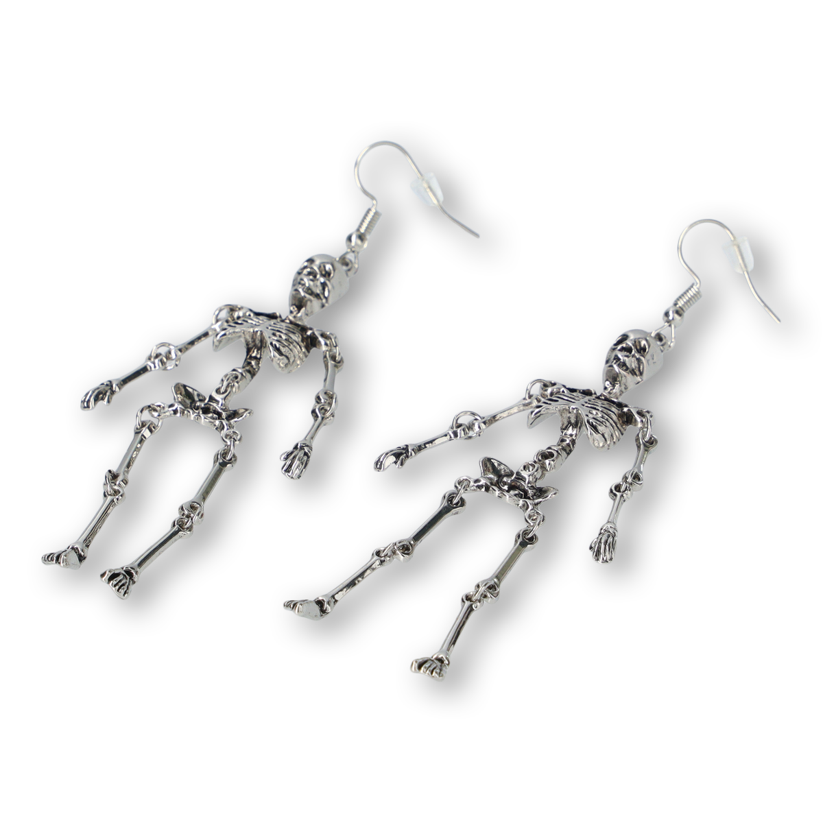 EARRINGS LARGE SKELETONS DANGLING SILVER