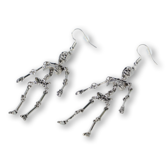 EARRINGS LARGE SKELETONS DANGLING SILVER