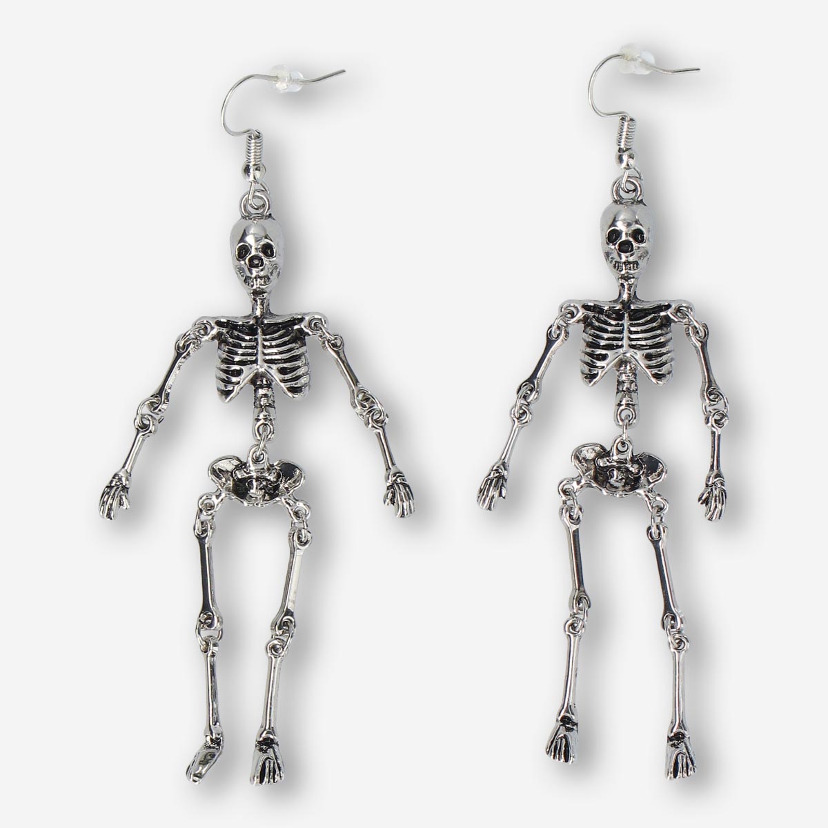 EARRINGS LARGE SKELETONS DANGLING SILVER