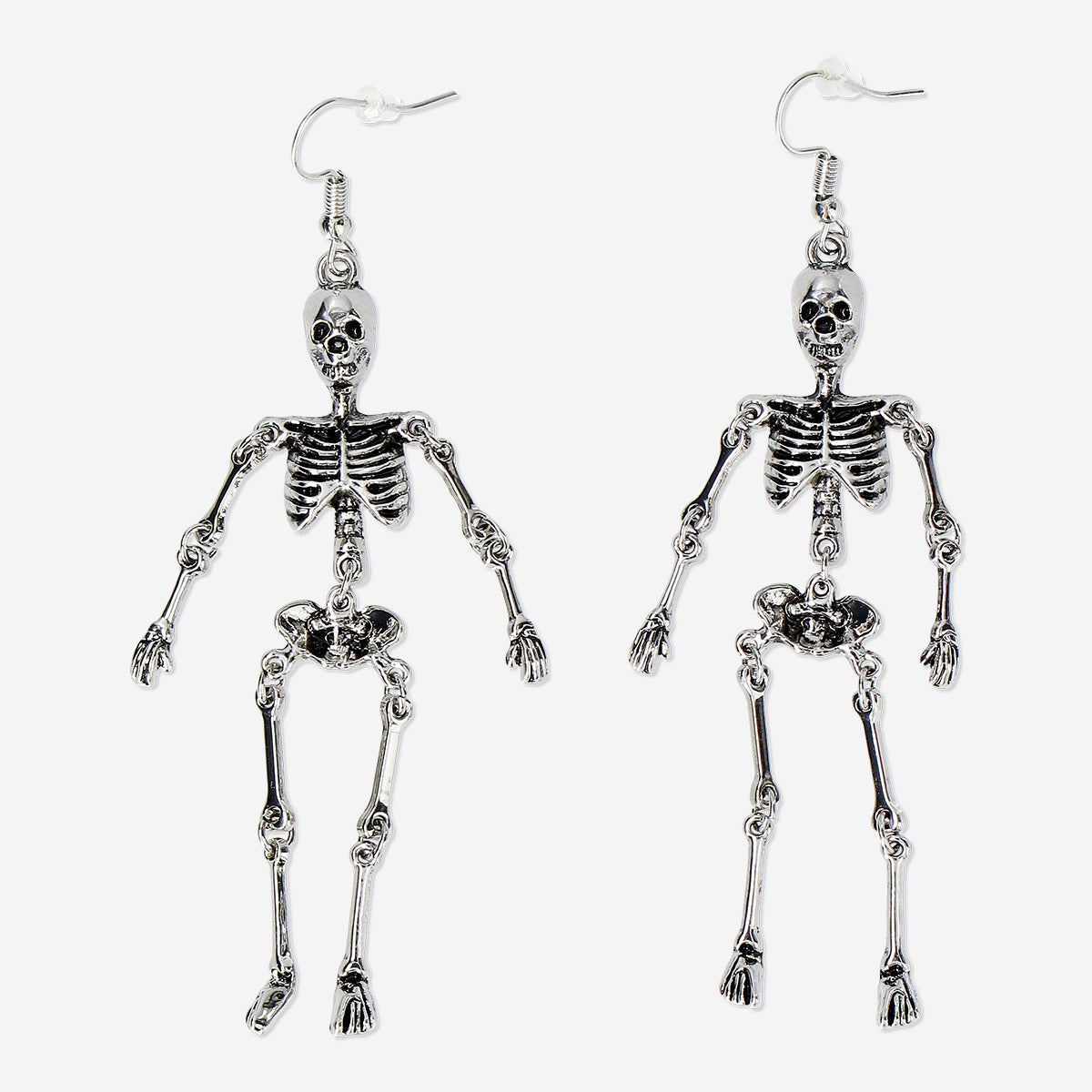 EARRINGS LARGE SKELETONS DANGLING SILVER