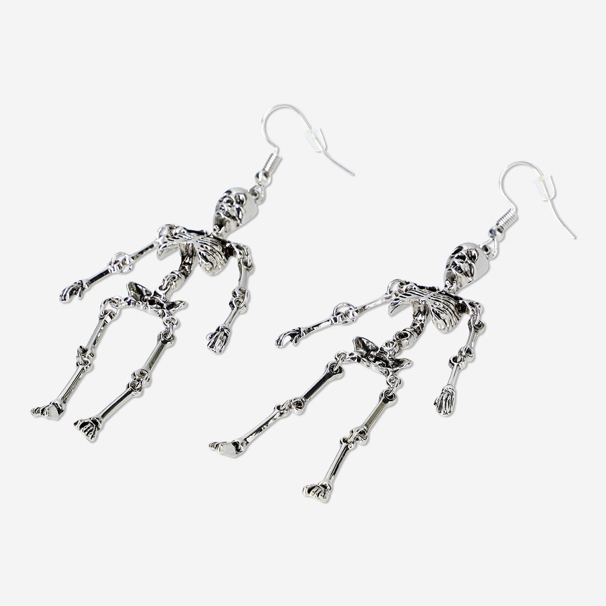 EARRINGS LARGE SKELETONS DANGLING SILVER