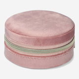 JEWELRY BOX PINK VELVET ROUND W POUCH