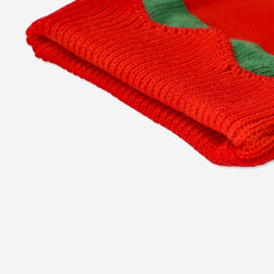 HAT KIDS RED/GREEN KNITTED W. BELLS STRIPED