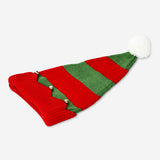 HAT KIDS RED/GREEN KNITTED W. BELLS STRIPED