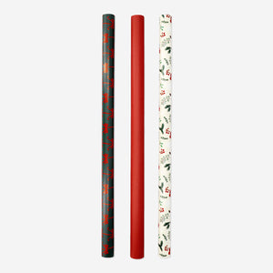 WRAPPING PAPER SET CRAFT RED, BOW, FLOWER 3x 70CM X 3M