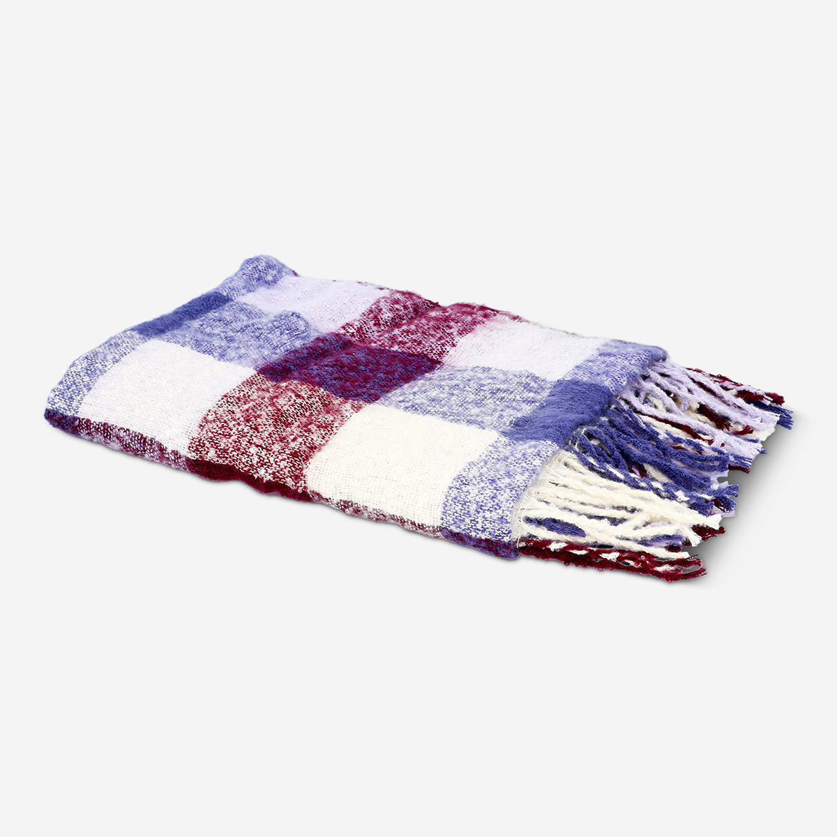 THROW 120X150CM W. FRINGES POLYESTER PURPLE CHECK