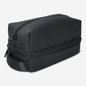 TOILETRY BAG BLACK MATTE PU W 2 COMPARTMENTS