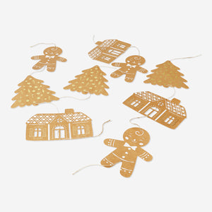 GARLAND CARDBOARD GINGERBREAD HOUSES + TREES 3 PCS