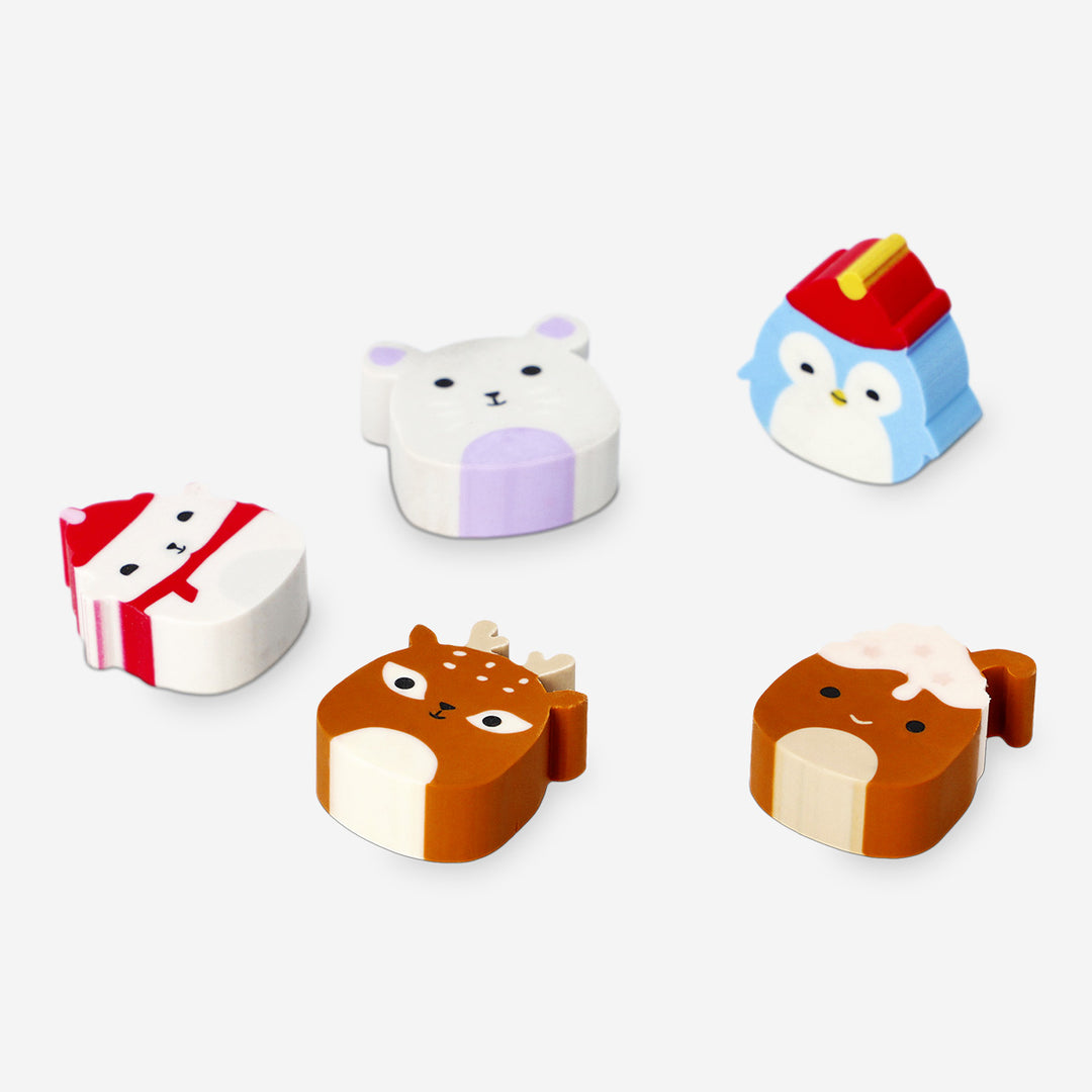 ERASERS CHRISTMAS ANIMALS 5 PCS