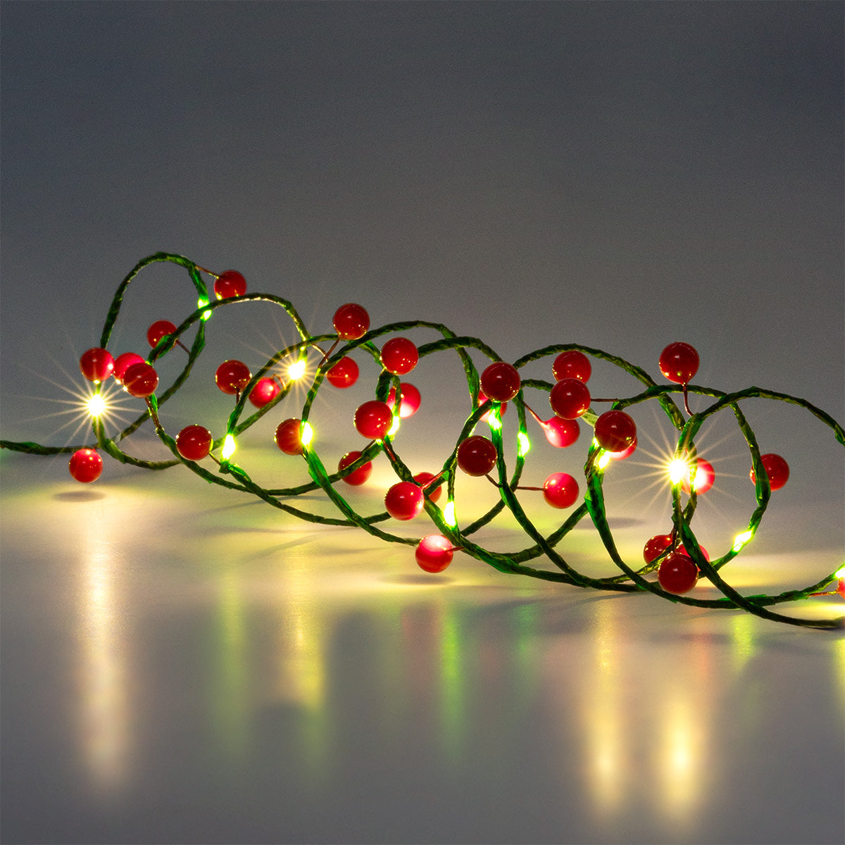 LIGHT CHAIN WIRE 20 PCS LED W. 40 RED BERRIES