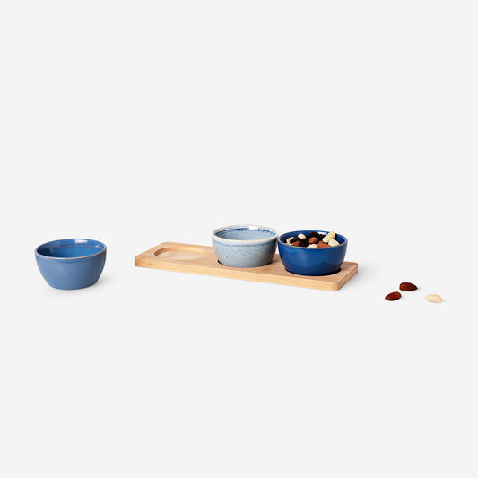 SERVING SET WITH 3 BOWLS AND BAMBOO BLUE COLORS