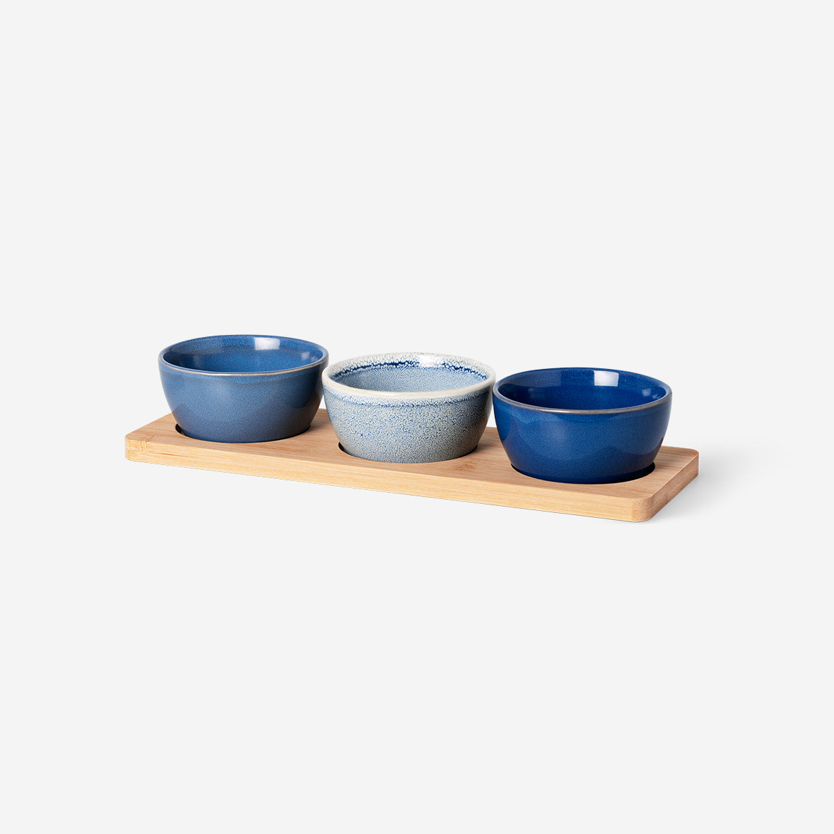 SERVING SET WITH 3 BOWLS AND BAMBOO BLUE COLORS