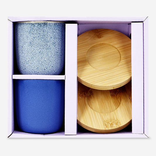 GIFT SET 2PCS MUGS AND 2PCS BAMBOO COASTERS