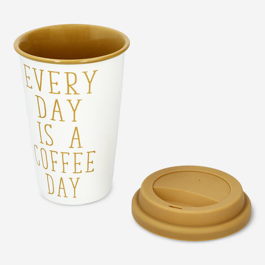 TO GO MUG CERAMIC AND W SILICONE LID WITH TEXT