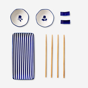 SUSHI SET FOR 2 PERSONS W BOWL PLATE CHOPSTICKS AND HOLDER