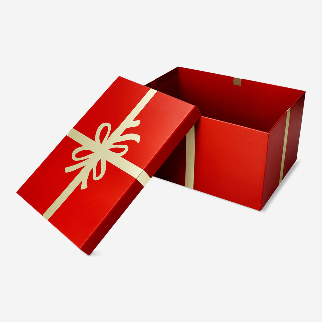 GIFT BOX RED W GOLD FOIL LARGE 28 X 20 X 15 CM