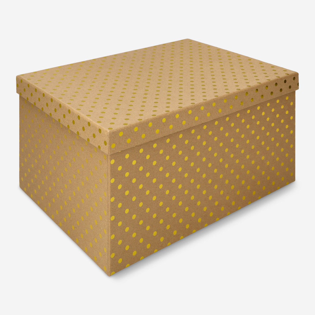 GIFT BOX CRAFT GOLD DOT FOIL LARGE 28 X 20 X 15 CM