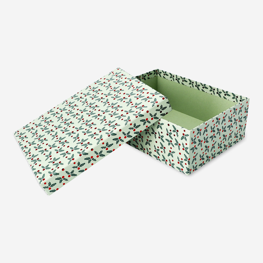 GIFT BOX HOLLY PRINT LARGE 21 X 16 X 7,5 CM