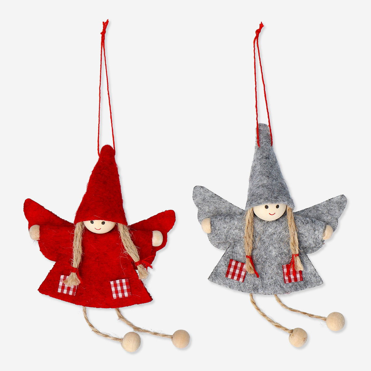 ORNAMENT ELFS W DRESS AND HAT RED AND GREY 2 MIX