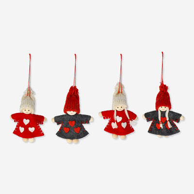 ORNAMENTS ELFS IN DRESS RED AND GREY 4 MIX