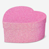 GIFT BOX SHAPED HEART PINK GLITTER 18,5 x 17 CM