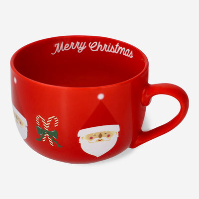 MUG GIANT 480ML W HANDLE RED WITH SANTA FACE