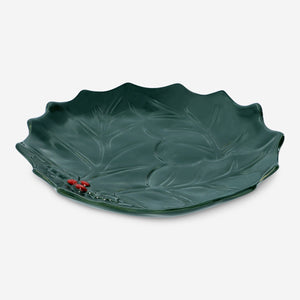 PLATE HOLLY EMBOSSED DETAILS GREEN AND RED