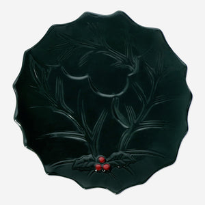 PLATE HOLLY EMBOSSED DETAILS GREEN AND RED