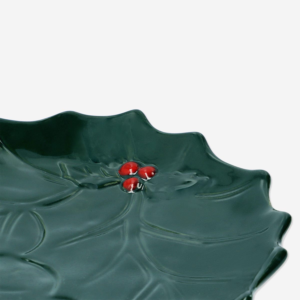 PLATE HOLLY EMBOSSED DETAILS GREEN AND RED