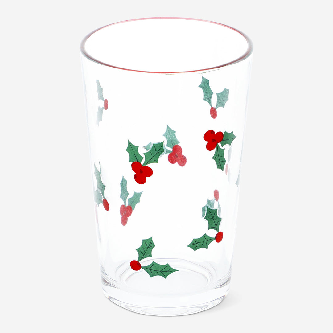 DRINKING GLASS 220ML HOLLY GREEN AND RED