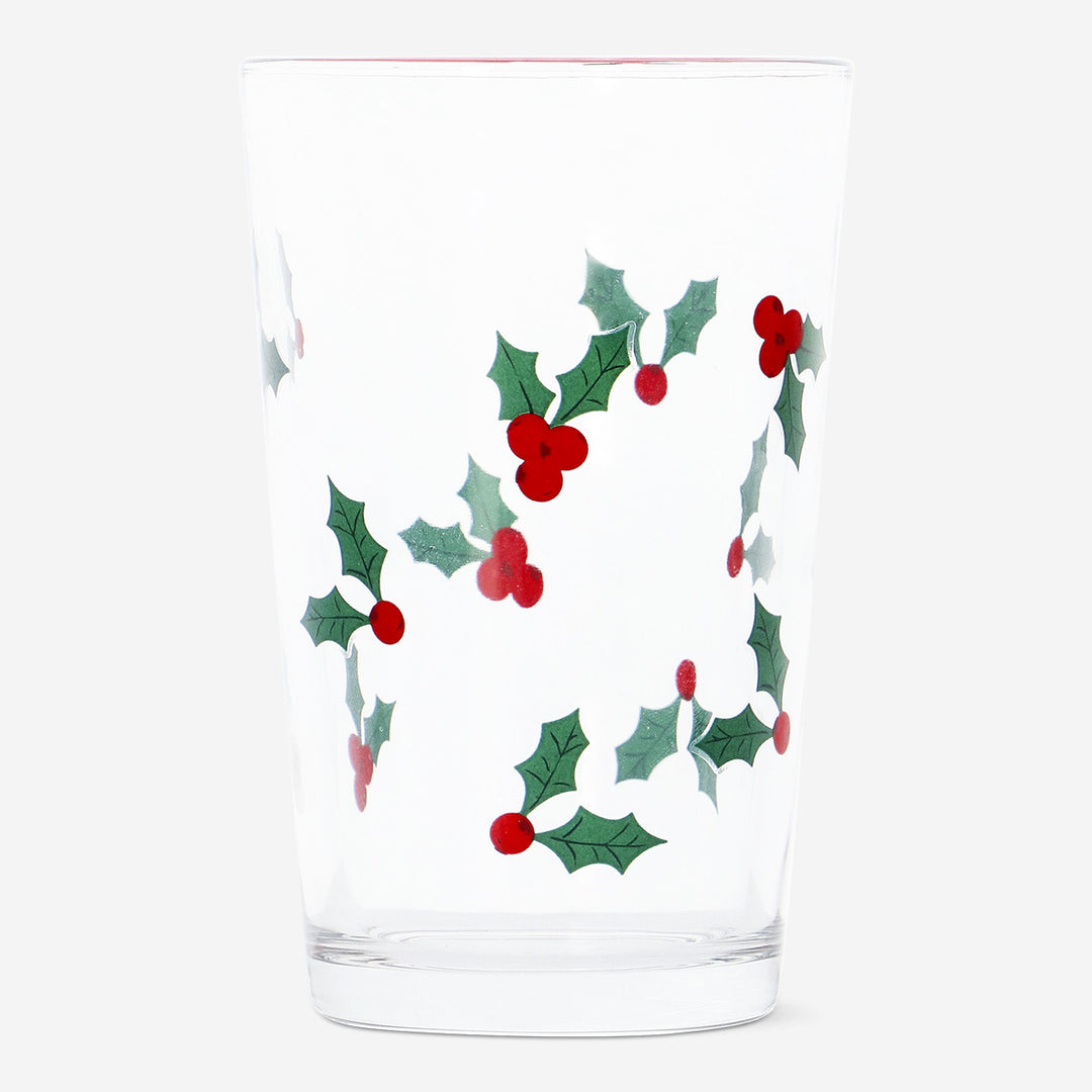 DRINKING GLASS 220ML HOLLY GREEN AND RED