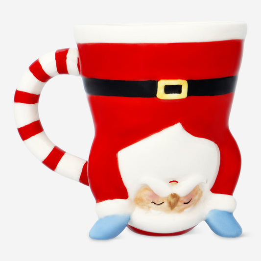 MUG W HANDLE SANTA SHAPE UP SIDE DOWN