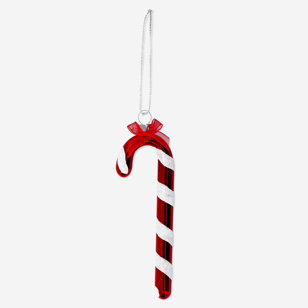 BAUBLE CANDY CANE RED GLASS