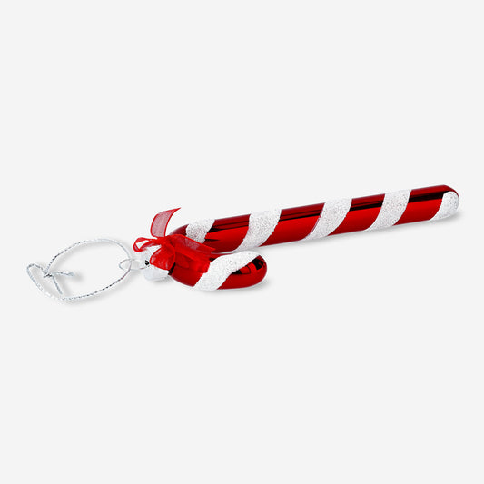 BAUBLE CANDY CANE RED GLASS