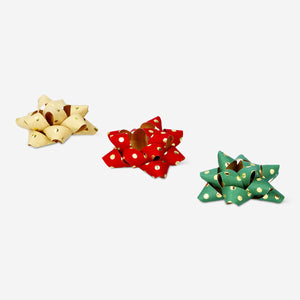 BOW STAR BOX RED/CRAFT/GREEN BOWS WITH FOIL 15 PCS