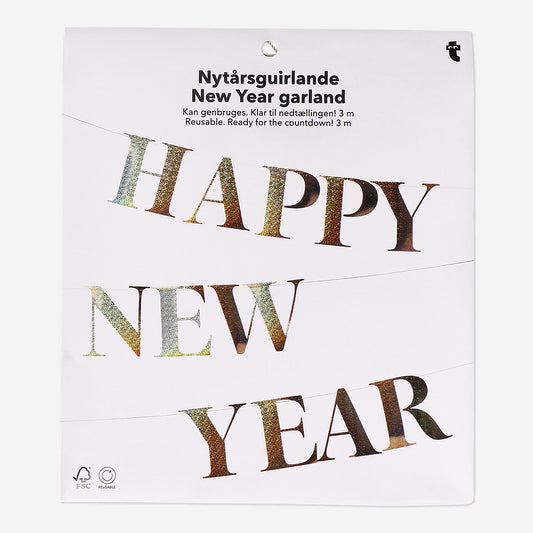 GARLAND HAPPY NEW YEAR GOLD CARDBOARD 3M